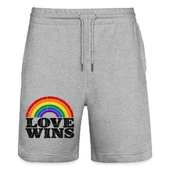 Love Wins Regenbogen CSD Vintage Spruch - Stanley/Stella Unisex Bio Joggingshorts Trainer  - Grau meliert - Vorne - Nik (191cm) & Marisol (170cm)