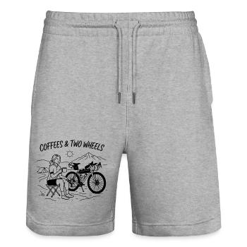 Coffees & Two Wheels Gravel Bike Kunst - Stanley/Stella Unisex Bio Joggingshorts Trainer  - Grau meliert - Vorne - Nik (191cm) & Marisol (170cm)