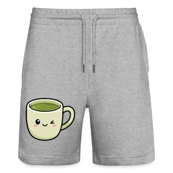 Kawaii Winking Matcha Tasse de thé vert - Short de jogging bio TRAINER Stanley/Stella unisexe - gris chiné - Devant - Nik (191cm) & Marisol (170cm)