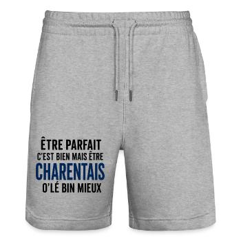Être parfait, c’est être Charentais - Short de jogging bio TRAINER Stanley/Stella unisexe - gris chiné - Devant - Nik (191cm) & Marisol (170cm)