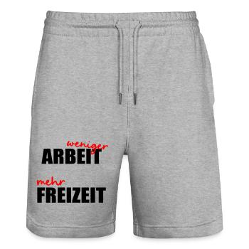 Less work, free time - Stanley/Stella Trainer Unisex Organic Jogging Shorts - heather grey - Front - Nik (191cm) & Marisol (170cm)