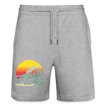 Retro Vintage Sunset Train Locomotive - Stanley/Stella Trainer Unisex Organic Jogging Shorts - heather grey - Front - Nik (191cm) & Marisol (170cm)