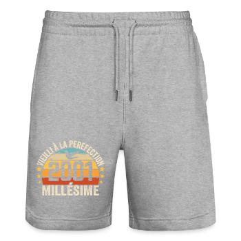 Jahrgang 2001 Retro Geburtstagsgeschenk 2001 - Stanley/Stella Unisex Bio Joggingshorts Trainer  - Grau meliert - Vorne - Nik (191cm) & Marisol (170cm)