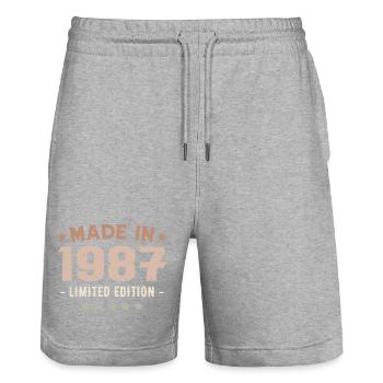 Hergestellt 1987 Geburtstagsgeschenk 1987 Jahrgang 1987 - Stanley/Stella Unisex Bio Joggingshorts Trainer  - Grau meliert - Vorne - Nik (191cm) & Marisol (170cm)