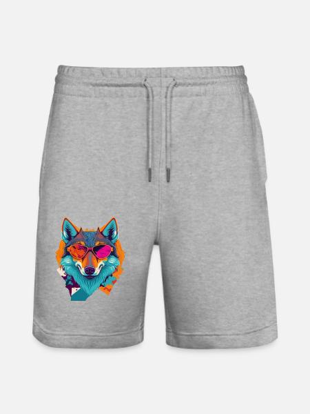 Retro Wolf Revolt - Stanley/Stella Trainer Unisex Organic Jogging Shorts - heather grey