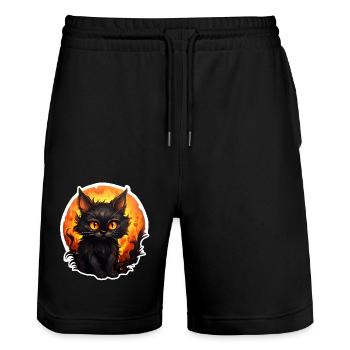 Halloween Kater - Stanley/Stella Unisex Bio Joggingshorts Trainer  - Schwarz - Vorne - Nik (191cm) & Marisol (170cm)