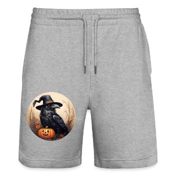Krähe mit Kürbis Halloween 5 - Stanley/Stella Unisex Bio Joggingshorts Trainer  - Grau meliert - Vorne - Nik (191cm) & Marisol (170cm)