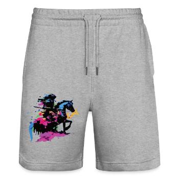 Reiter Pferd bunt - Stanley/Stella Unisex Bio Joggingshorts Trainer  - Grau meliert - Vorne - Nik (191cm) & Marisol (170cm)
