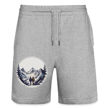 Hikers in the mountains - Stanley/Stella Trainer Unisex Organic Jogging Shorts - heather grey - Front - Nik (191cm) & Marisol (170cm)