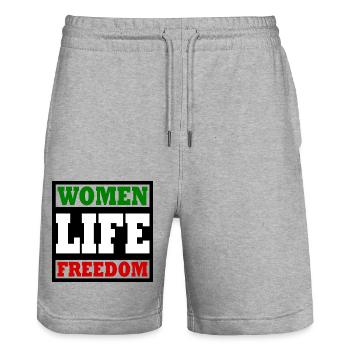 Women life freedom - Stanley/Stella Trainer Unisex Organic Jogging Shorts - heather grey - Front - Nik (191cm) & Marisol (170cm)