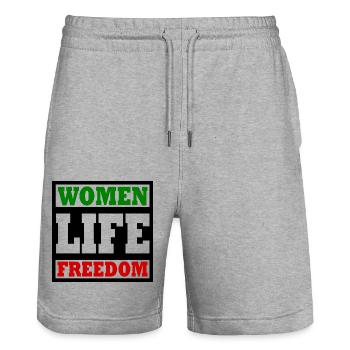 Women life freedom - Stanley/Stella Trainer Unisex Organic Jogging Shorts - heather grey - Front - Nik (191cm) & Marisol (170cm)
