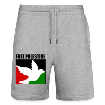 Free palestine - Stanley/Stella Trainer Unisex Organic Jogging Shorts - heather grey - Front - Nik (191cm) & Marisol (170cm)