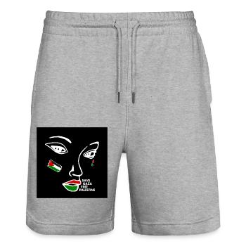 Free palestine women - Stanley/Stella Trainer Unisex Organic Jogging Shorts - heather grey - Front - Nik (191cm) & Marisol (170cm)