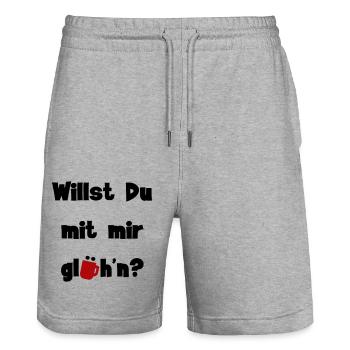 Willst Du mit mir glühn? - Stanley/Stella Unisex Bio Joggingshorts Trainer  - Grau meliert - Vorne - Nik (191cm) & Marisol (170cm)