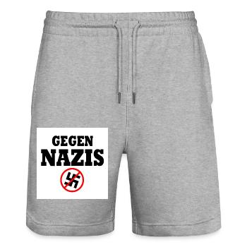 Gegen nazis - Stanley/Stella Unisex Bio Joggingshorts Trainer  - Grau meliert - Vorne - Nik (191cm) & Marisol (170cm)