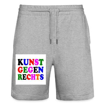 Kunst gegen rechts - Stanley/Stella Unisex Bio Joggingshorts Trainer  - Grau meliert - Vorne - Nik (191cm) & Marisol (170cm)