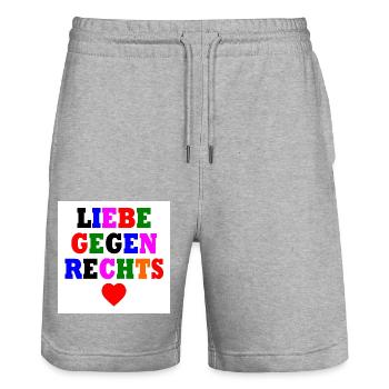 Liebe gegen rechts - Stanley/Stella Unisex Bio Joggingshorts Trainer  - Grau meliert - Vorne - Nik (191cm) & Marisol (170cm)