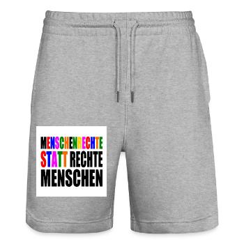 menschenrechte statt rechte menschen - Stanley/Stella Unisex Bio Joggingshorts Trainer  - Grau meliert - Vorne - Nik (191cm) & Marisol (170cm)