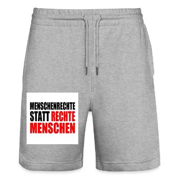 menschenrechte statt rechte menschen - Stanley/Stella Unisex Bio Joggingshorts Trainer  - Grau meliert - Vorne - Nik (191cm) & Marisol (170cm)