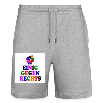 Einig gegen rechts - Stanley/Stella Unisex Bio Joggingshorts Trainer  - Grau meliert - Vorne - Nik (191cm) & Marisol (170cm)