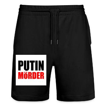 Putin mörder - Short de jogging bio TRAINER Stanley/Stella unisexe - noir - Devant - Nik (191cm) & Marisol (170cm)
