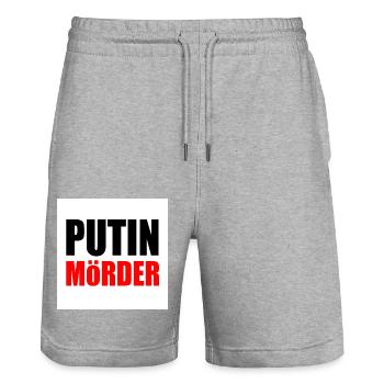 Putin mörder - Stanley/Stella Trainer Unisex Organic Jogging Shorts - heather grey - Front - Nik (191cm) & Marisol (170cm)