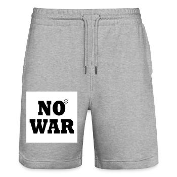 No war - Stanley/Stella Trainer Unisex Organic Jogging Shorts - heather grey - Front - Nik (191cm) & Marisol (170cm)