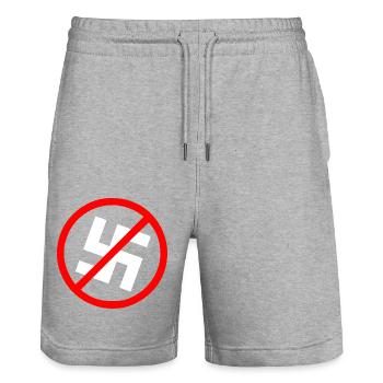 Against nazis swastika symbol - Stanley/Stella Trainer Unisex Organic Jogging Shorts - heather grey - Front - Nik (191cm) & Marisol (170cm)