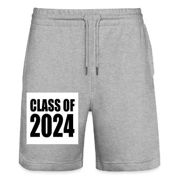 Class of 2024 - Stanley/Stella Trainer Unisex Organic Jogging Shorts - heather grey - Front - Nik (191cm) & Marisol (170cm)