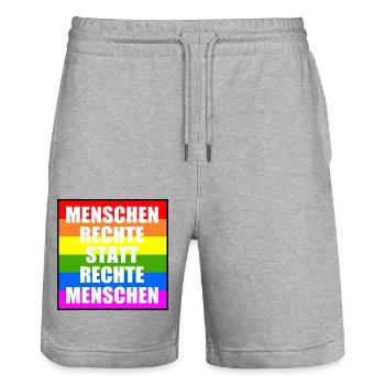 menschenrechte statt rechte menschen - Stanley/Stella Unisex Bio Joggingshorts Trainer  - Grau meliert - Vorne - Nik (191cm) & Marisol (170cm)