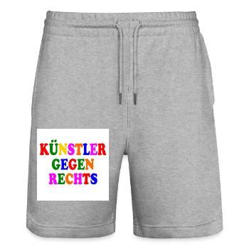 Künstler gegen rechts - Stanley/Stella Unisex Bio Joggingshorts Trainer  - Grau meliert - Vorne - Nik (191cm) & Marisol (170cm)