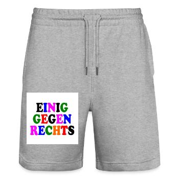 Einig gegen rechts - Stanley/Stella Unisex Bio Joggingshorts Trainer  - Grau meliert - Vorne - Nik (191cm) & Marisol (170cm)
