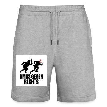 Omas gegen rechts - Stanley/Stella Unisex Bio Joggingshorts Trainer  - Grau meliert - Vorne - Nik (191cm) & Marisol (170cm)