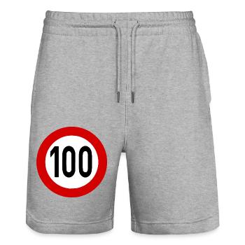 Limite de vitesse 100 - Short de jogging bio TRAINER Stanley/Stella unisexe - gris chiné - Devant - Nik (191cm) & Marisol (170cm)