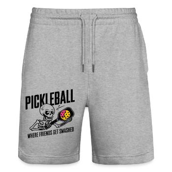Pickleball, wo Freunde zerschmettert werden Cooles Skelett - Stanley/Stella Unisex Bio Joggingshorts Trainer  - Grau meliert - Vorne - Nik (191cm) & Marisol (170cm)