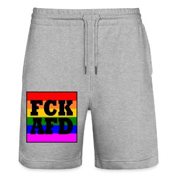Fck afd - Stanley/Stella Trainer Unisex Organic Jogging Shorts - heather grey - Front - Nik (191cm) & Marisol (170cm)