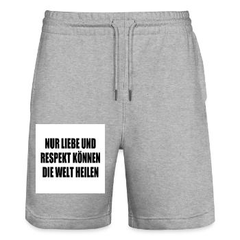 nur liebe und respekt können die welt heilen - Stanley/Stella Unisex Bio Joggingshorts Trainer  - Grau meliert - Vorne - Nik (191cm) & Marisol (170cm)
