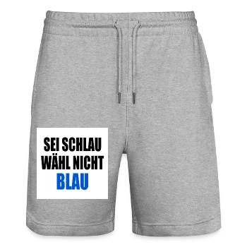 sei schlau wähl nicht blau - fck afd - Stanley/Stella Unisex Bio Joggingshorts Trainer  - Grau meliert - Vorne - Nik (191cm) & Marisol (170cm)