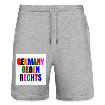 Germany gegen rechts - Stanley/Stella Unisex Bio Joggingshorts Trainer  - Grau meliert - Vorne - Nik (191cm) & Marisol (170cm)