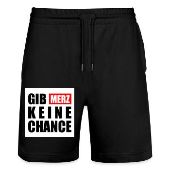 gib merz keine chance - Stanley/Stella Unisex Bio Joggingshorts Trainer  - Schwarz - Vorne - Nik (191cm) & Marisol (170cm)