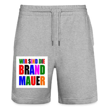wir sind die brandmauer - Stanley/Stella Unisex Bio Joggingshorts Trainer  - Grau meliert - Vorne - Nik (191cm) & Marisol (170cm)