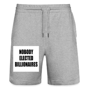 nobody elected billionaires - Stanley/Stella Trainer Unisex Organic Jogging Shorts - heather grey - Front - Nik (191cm) & Marisol (170cm)
