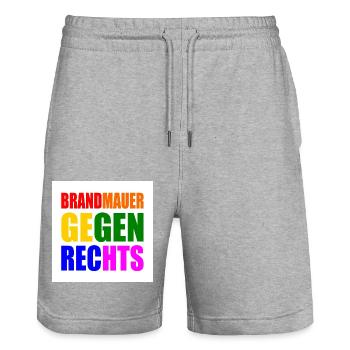 brandmauer gegen rechts - Stanley/Stella Unisex Bio Joggingshorts Trainer  - Grau meliert - Vorne - Nik (191cm) & Marisol (170cm)