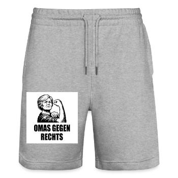 Omas gegen rechts - Stanley/Stella Unisex Bio Joggingshorts Trainer  - Grau meliert - Vorne - Nik (191cm) & Marisol (170cm)