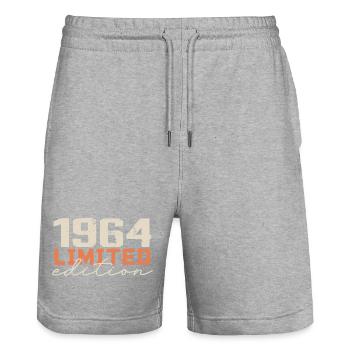 Born in 1964 | Vintage 1964 Retro Anniversary - Stanley/Stella Trainer Unisex Organic Jogging Shorts - heather grey - Front - Nik (191cm) & Marisol (170cm)