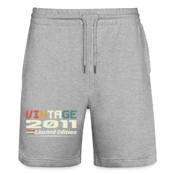Vintage 2011 Cadeau 2011 Anniversaire 2011 Retro - Short de jogging bio TRAINER Stanley/Stella unisexe - gris chiné - Devant - Nik (191cm) & Marisol (170cm)