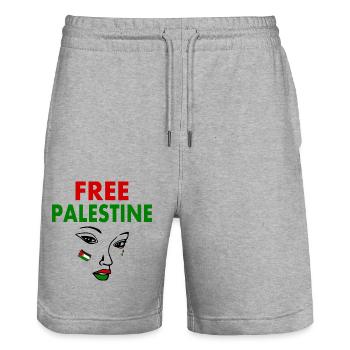 Free palestine - Stanley/Stella Trainer Unisex Organic Jogging Shorts - heather grey - Front - Nik (191cm) & Marisol (170cm)