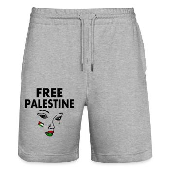 Free palestine - Stanley/Stella Trainer Unisex Organic Jogging Shorts - heather grey - Front - Nik (191cm) & Marisol (170cm)