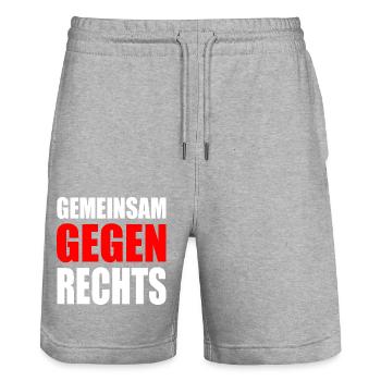 Gemeinsam gegen rechts - Stanley/Stella Unisex Bio Joggingshorts Trainer  - Grau meliert - Vorne - Nik (191cm) & Marisol (170cm)