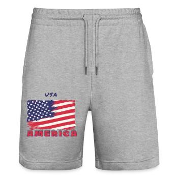 USA America. - Short de jogging bio TRAINER Stanley/Stella unisexe - gris chiné - Devant - Nik (191cm) & Marisol (170cm)